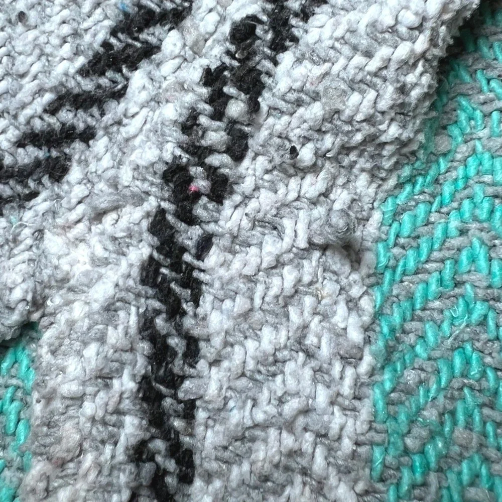 Earth Ragz Size Small Baja Hoodie Turquoise Teal Grey Striped Mexican Poncho - Picture 12 of 13